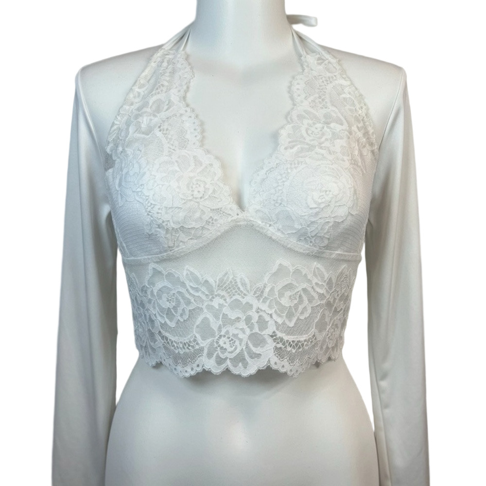 Elegant White Lace Halter Bralette